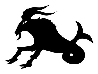 Vector silhouette of Capricorn. Zodiac sign. Motives of astrology, astronomy, zodiac, symbols, destiny, mythology