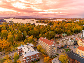 Ariel view of Helsinki on the shore of Baltic Sea in Helsinki, Finland.