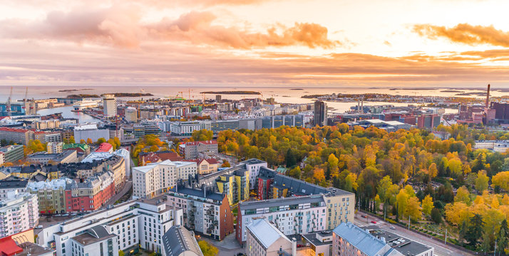 Aerial view of Helsinki city.