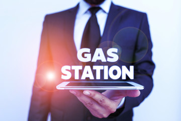 Writing note showing Gas Station. Business concept for for servicing motor vehicles especially with gasoline and oil