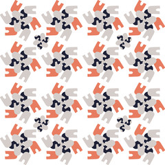 Simple hand drawn mosaic pattern of abstract shapes, vector seamless background.