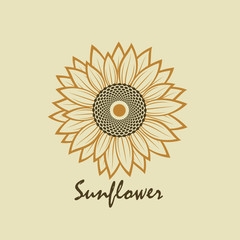 illustration with flower of sunflower isolated on beige background