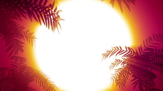 Retro futuristic background with palm trees on a background of the Sun. Computer animation in the style of the 80s. Looped