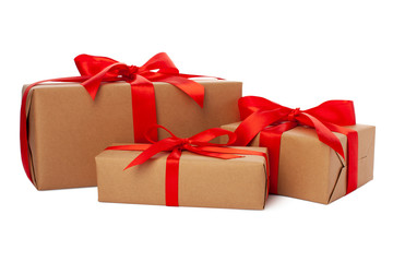 Beautiful gift boxes on white background. Presents for Christmas
