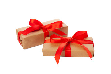 Beautiful gift boxes on white background. Presents for Christmas