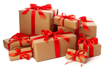 Gift boxes on white background on white background. Presents for christmas