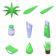Aloe icons set. Isometric set of aloe vector icons for web design isolated on white background