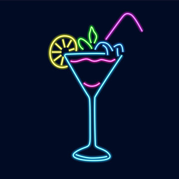 Neon silhouette of a glass with a cocktail