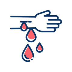 Blood loss color line icon. Bleeding arm vector element. Injury concept. Pictogram for web, mobile app, promo. UI UX design element.