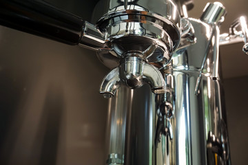 Beautiful chrome coffee maker close up