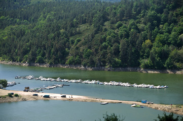 Small marina on a lake in the French region of Auvergne