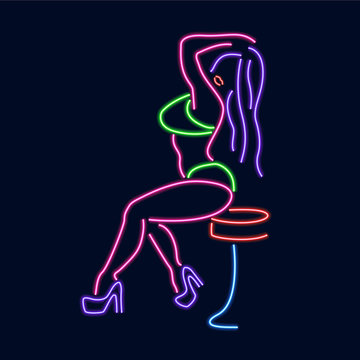 Neon silhouette of girl. Vector