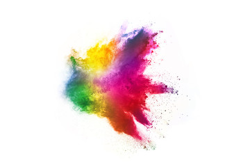 abstract powder splatted background. Colorful powder explosion on white background. Colored cloud....