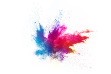 abstract powder splatted background. Colorful powder explosion on white background. Colored cloud. Colorful dust explode. Paint Holi.