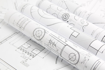 rolls paper engineering drawings of mechanisms and machine