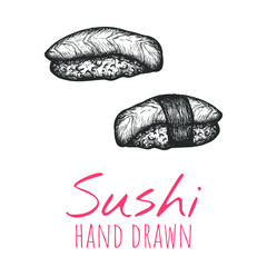 Sake nigiri sushi hand drawn vector illustration, isolated sketch.