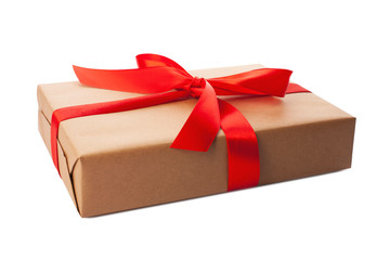 Beautiful gift box on white background. Present for Christmas