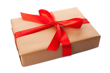 Beautiful gift box on white background. Present for Christmas