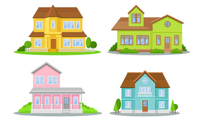 Mansions Set. Contemporary Colourful Buildings Vector Illustrated Concepts