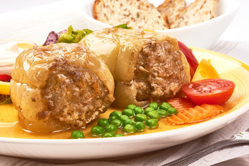 Stuffed bell peppers with minced meat, restaurant food
