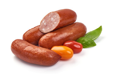 Smoked pork sausages, oktoberfest, isolated on white background