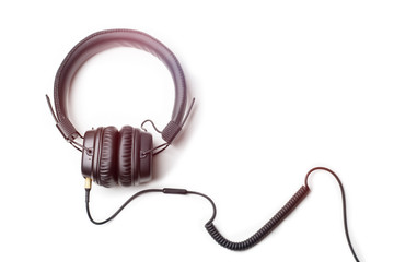 Front view of Over-Ear (full size) Headphones, Professional DJ headphone with wire cable isolated...