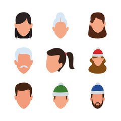 set of people avatar faces with christmas hat