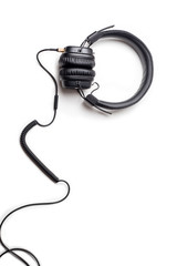 Front view of Over-Ear (full size) Headphones, Professional DJ headphone with wire cable isolated on white background clipping path.