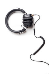 Front view of Over-Ear (full size) Headphones, Professional DJ headphone with wire cable isolated on white background clipping path.