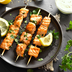 Barbecue salmon skewers
