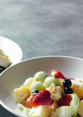 Delicious fruit salad, colorful fruit salad on table