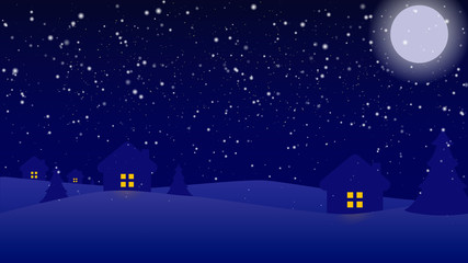 Christmas blue background home, snowflake, christmas tree and stars