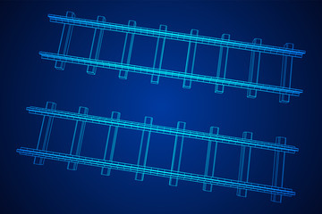 Straight rails. Railway wireframe low poly mesh vector illustration