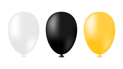 Realistic 3d black , white and yellow balloons isolated on white background. mockup for anniversary , Vector Illustration. 