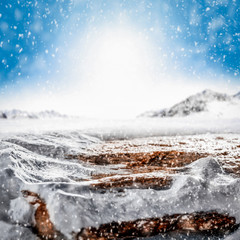 Winter background of free space and snow decoration. Christmas time. 