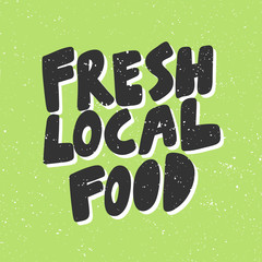 Fresh local food. Green eco bio sticker for social media content. Vector hand drawn illustration design. 