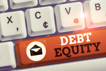Word writing text Debt Equity. Business photo showcasing dividing companys total liabilities by its...