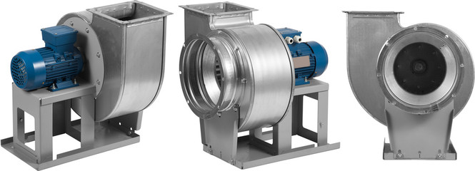 Industrial air blower turbine fan for ventilation and air conditioning isolated on white background