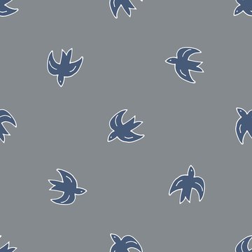 Cute shabby seamless gray background with birds pattern . Seamless design