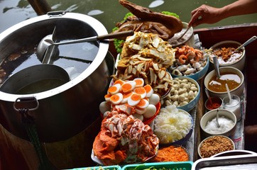 Thai street food. Floating market Thailand, January 2015