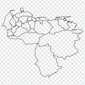Blank map of Venezuela. High quality map Venezuela with provinces on transparent background for your web site design, logo, app, UI. Stock vector.  EPS10. 