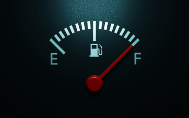 A closeup of a car fuel gauge. 3d render - obrazy, fototapety, plakaty