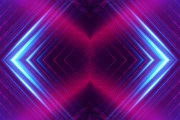 Dark abstract futuristic background. Neon lines glow. Neon lines, shapes. Multi-colored glow,...