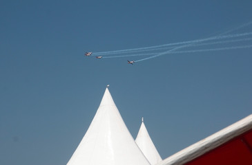Air show, extraordinary aircraft attractions in the sky. Aviation photography