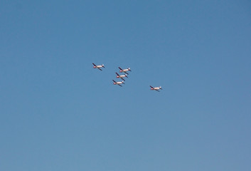 Air show, extraordinary aircraft attractions in the sky. Aviation photography