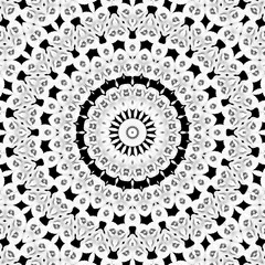 Floral kaleidoscopic pattern. Monochrome geometric ornament . Mandala . Abstract black and white background