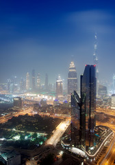 Dubai city at night, United Arab Emirates. vertical view