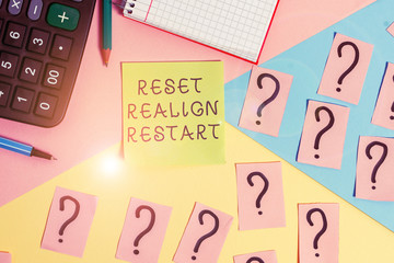 Conceptual hand writing showing Reset Realign Restart. Concept meaning Life audit will help you put...