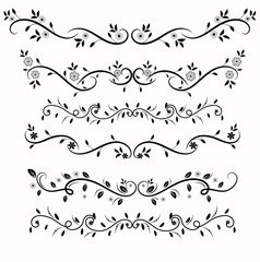 Wreath leaves vector with Ornaments design. Set Collection of Vintage Ornament Elements, Hand drawn vector dividers. Doodle design elements. Decorative swirls dividers. 