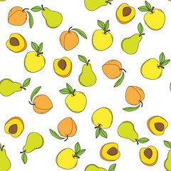 Background with juicy fruits. Fruit seamless pattern. Vector illustration